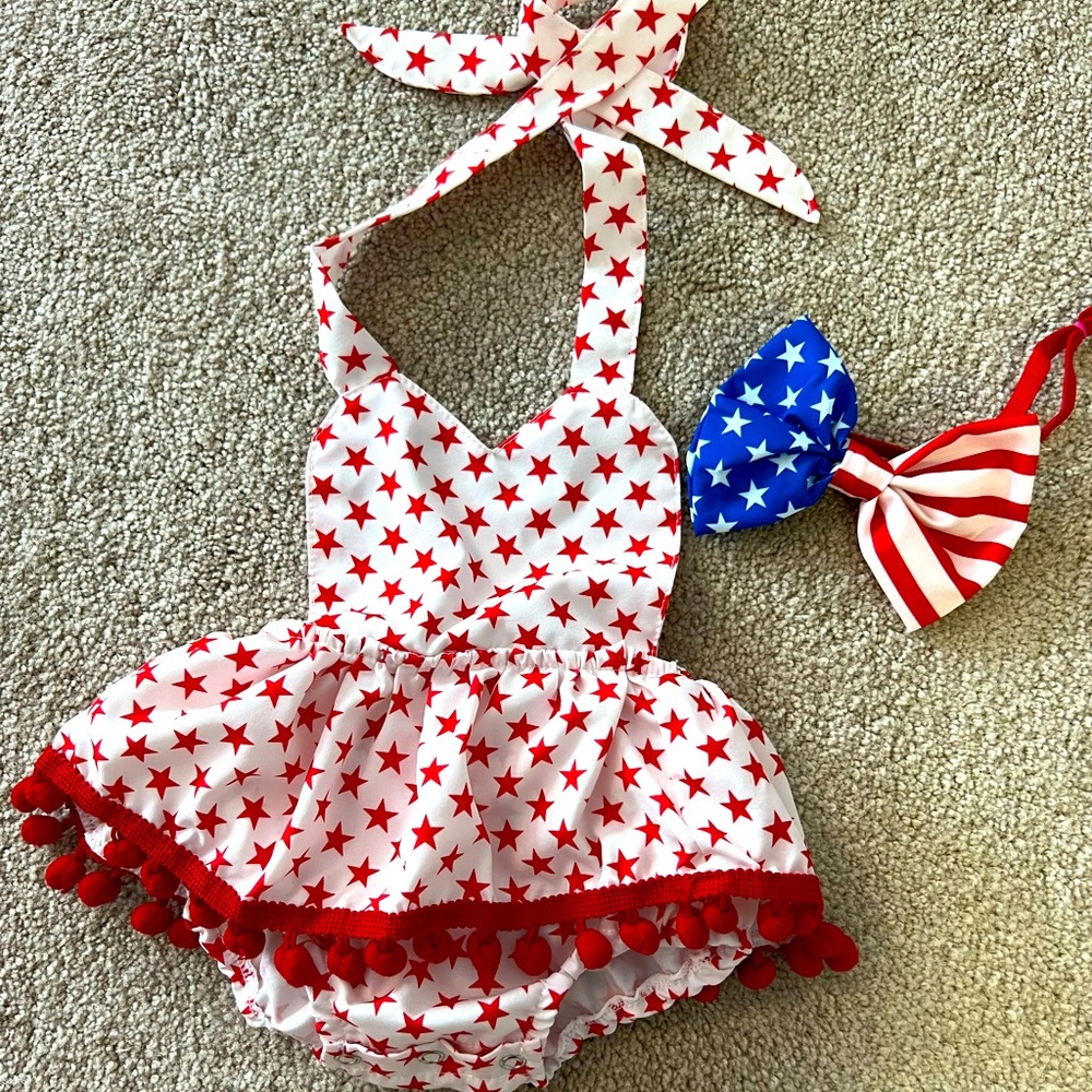 July 4th baby dress and headband